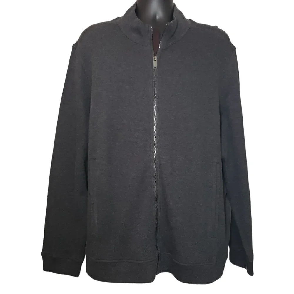 Tasso Elba Mens Gray Heather Knit Full Zip Jacket